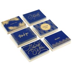 Hallmark - Bulk Navy and Gold Assorted Blank Thank-You Notes, Box of 120