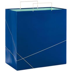 Hallmark - Navy With Gold Extra-Deep Square Gift Bag, 15