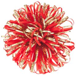 Hallmark - Coral and Gold Metallic Looped Pom Pom Gift Bow, 5