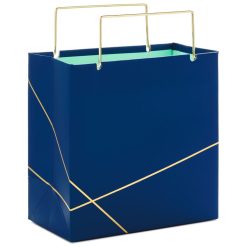 Hallmark - Navy With Gold Small Square Gift Bag, 5.5