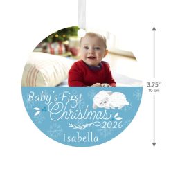 Alternative view of Hallmark - Baby's First Christmas Round Metal Personalized Ornament, Custom Horizontal Photo and Text