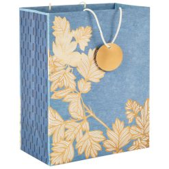 Hallmark - 13" Gold Leaves on Chambray Blue Large Gift Bag