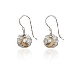 Hallmark - Silver Forest Crescent Moon on Hammered Disc Mixed Metal Drop Earrings