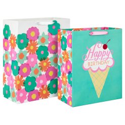 Hallmark - Flowers and Ice Cream 2-Pack Birthday Gift Bag Bundle