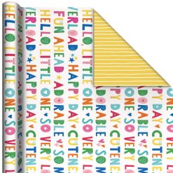 Hallmark - Cuteness Overload/Yellow Stripes Reversible Wrapping Paper, 20 sq. ft.