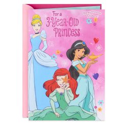 Hallmark - Disney Princesses Royal Hugs and Kisses 3rd Birthday Card for Girls With Stickers