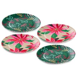 Hallmark - Lacey Chabert Collection Bow and Poinsettia Appetizer Plates, Set of 4