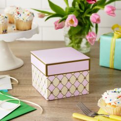 Alternative view of Hallmark - 5" Square Gold Bow Lattice on Pink and Cream Gift Box