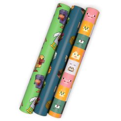 Hallmark - Minecraft Mobs 3-Pack Wrapping Paper Mini Roll Bundle, 45 sq. ft. total