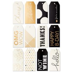 Hallmark - Assorted Black, White and Gold 12-Pack Gift Tags