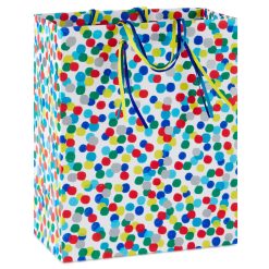 Hallmark - 9.6" Colorful Dots on White Medium Gift Bag