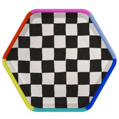 Hallmark - Black and White Checkered Hexagonal Dessert Plates, Pack of 8