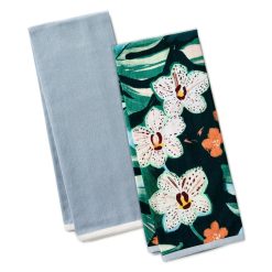 Hallmark - Lacey Chabert Collection Green Floral and Blue Chambray Tea Towels, Set of 2
