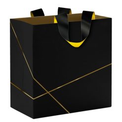 Hallmark - 5.5" Gold Lines on Black Small Square Gift Bag