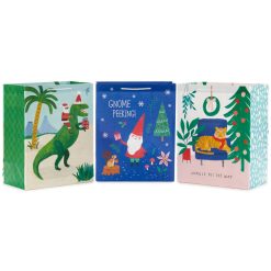 Hallmark - 13" Punny Fun 3-Pack Large Christmas Gift Bags Assortment