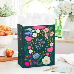 Alternative view of Hallmark - 13" Con Cario Para Ti Flowers on Green Large Gift Bag