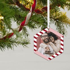 Alternative view of Hallmark - Candy Cane Stripes Metal Personalized Ornament, Custom Photo and Text