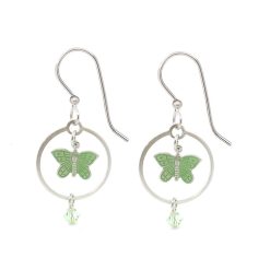 Hallmark - Silver Forest Green Butterfly Silver Metal Drop Earrings