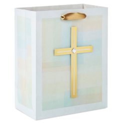 Hallmark - 9.6" Gold Cross on Pastel Medium Gift Bag