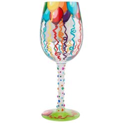 Alternative view of Hallmark - Lolita Happy Birthday Balloons and Streamers Handpainted Wine Glass, 15 oz.