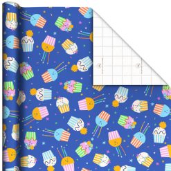 Hallmark - Colorful Smiling Cupcakes Tall Wrapping Paper Roll, 35 sq. ft.