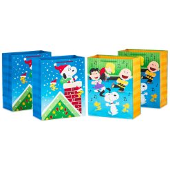 Hallmark - 13" Peanuts 4-Pack Large Christmas Gift Bags Assortment