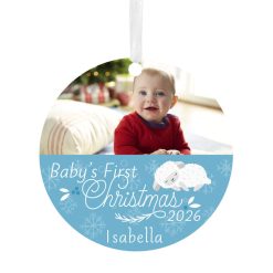 Hallmark - Baby's First Christmas Round Metal Personalized Ornament, Custom Horizontal Photo and Text
