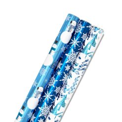 Hallmark - Snow Scenes Metallic 3-Pack Assorted Wrapping Paper Roll Bundle, 60 sq. ft. total