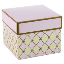 Hallmark - 5" Square Gold Bow Lattice on Pink and Cream Gift Box