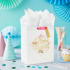 Alternative view of Hallmark - 9.6" Gold Script on Floral Medium Birthday Gift Bag