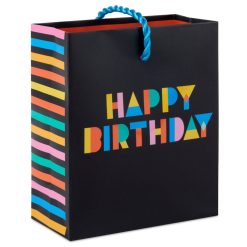 Hallmark - 4.6" Colorful Wishes on Black Birthday Gift Card Holder Mini Bag