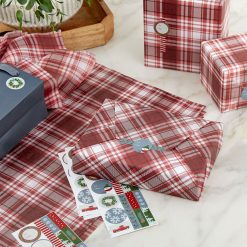 Alternative view of Hallmark - Red and White Holiday Plaid Tissue Paper With Gift Tag Stickers, 10 sheets